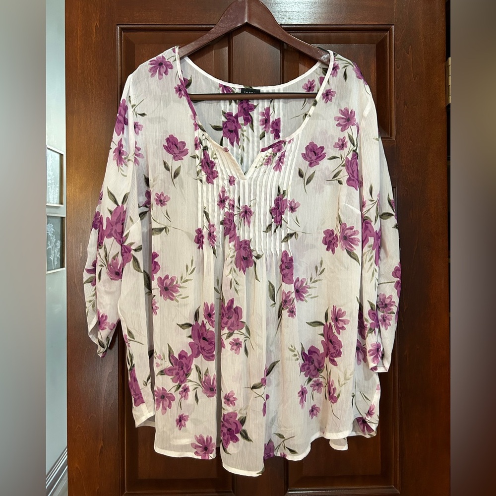 Torrid Size 3 Purple Floral Sheer Chiffon Blouse 22/24 (3X)